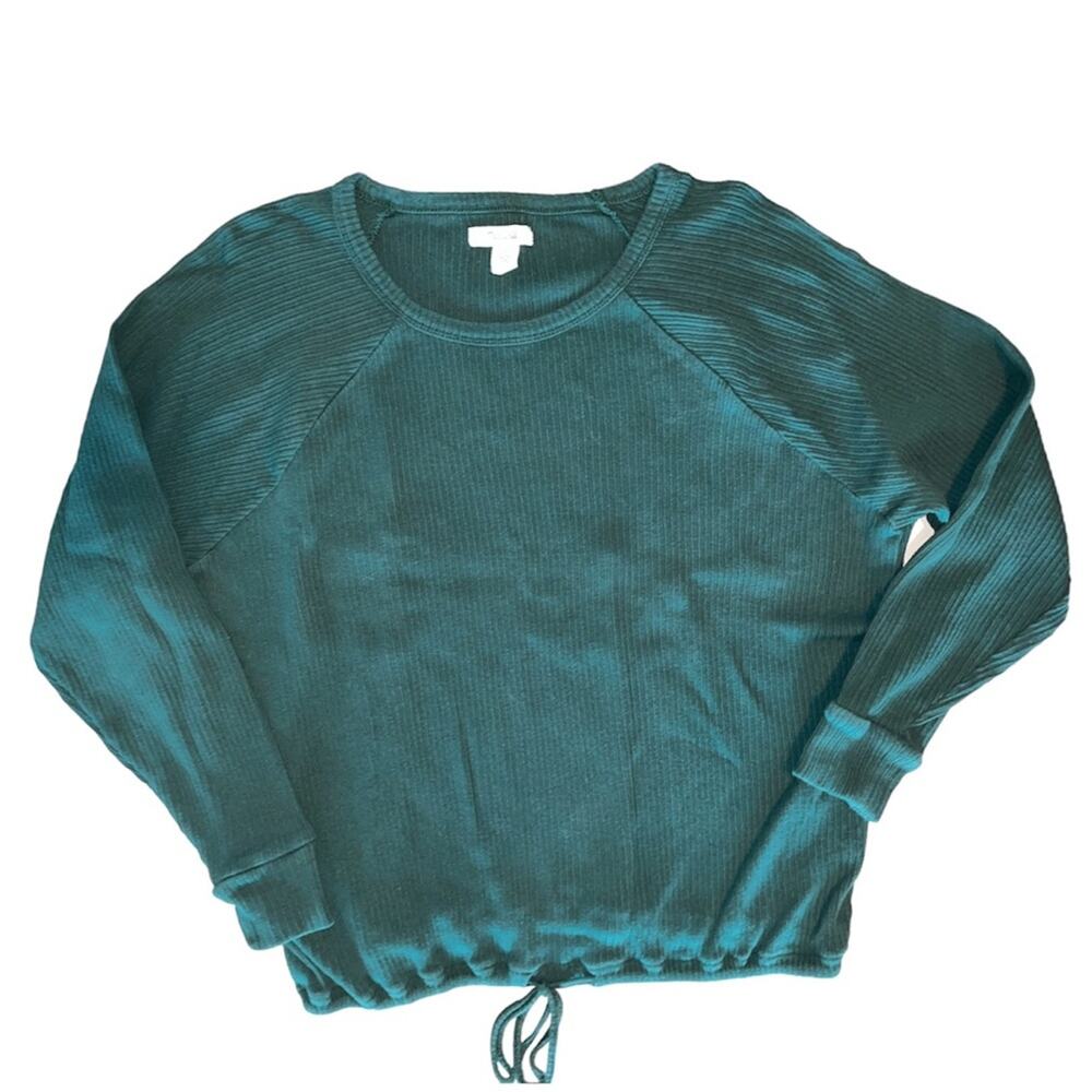 Madewell Hunter Green Long Sleeve Waist Tie Pullover Top Large